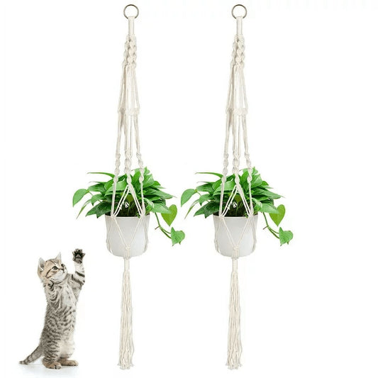 ZOUYUE 2 Pack Macrame Plant Hanger, Cotton Rope Plant Hangers for Inside Outdoor, 4 Legs Plant Hanger Brackets, Flower Pot Hanging Plant Holder for Home Decorations (White) (41 Inch)