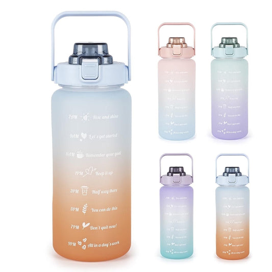 ZOUYUE 64OZ Half Gallon Water Bottle With Straw,Water Bottles with Time Marker/Handle,Leakproof BPA Free Reusable Water Jug Easy Carry for Adult and Kids Gym Sports Outdoors(Multicolor)