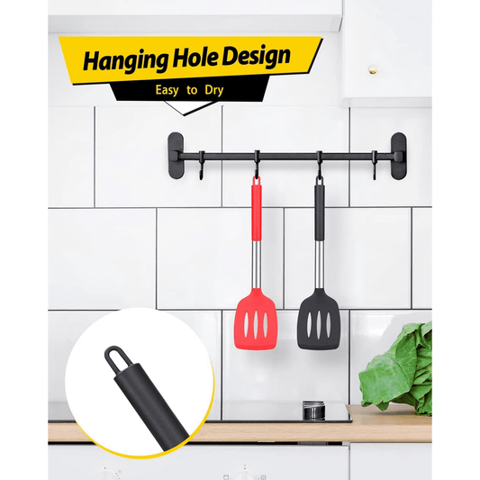 ZOUYUE Pack of 2 Silicone Solid Turner,Non Stick Slotted Kitchen Spatulas,High Heat Resistant BPA Free Cooking Utensils,Ideal Cookware for Fish,Eggs,Pancakes (Black/Red)