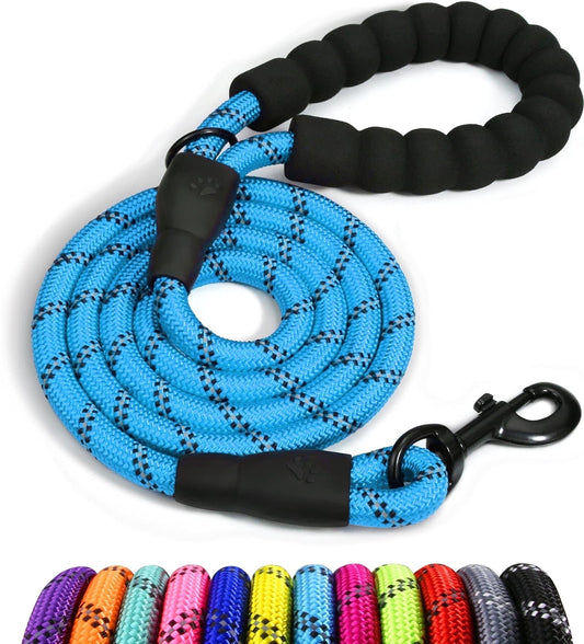 ZOUYUE Rope Dog Leash 5 FT with Comfortable Padded Handle, Highly Reflective Threads Dog Leash for Large/Medium Dogs, 1/2 inch, Multi-Color