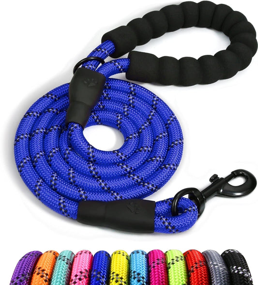 ZOUYUE Rope Dog Leash 5 FT with Comfortable Padded Handle, Highly Reflective Threads Dog Leash for Large/Medium Dogs, 1/2 inch, Multi-Color