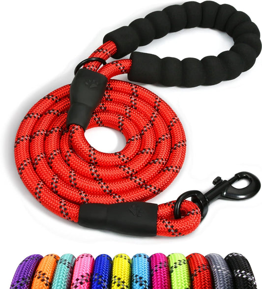 ZOUYUE Rope Dog Leash 6.5 FT with Comfortable Padded Handle, Highly Reflective Threads Dog Leash for Large/Medium Dogs, 1/2 inch, Multi-Color