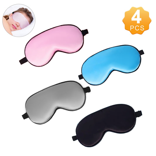 ZOUYUE Sleep Mask 4 Pack Silk Eye Cover Soft Satin Blindfold Adjustable Strap Night Eyeshade Travel Nap for Women Men