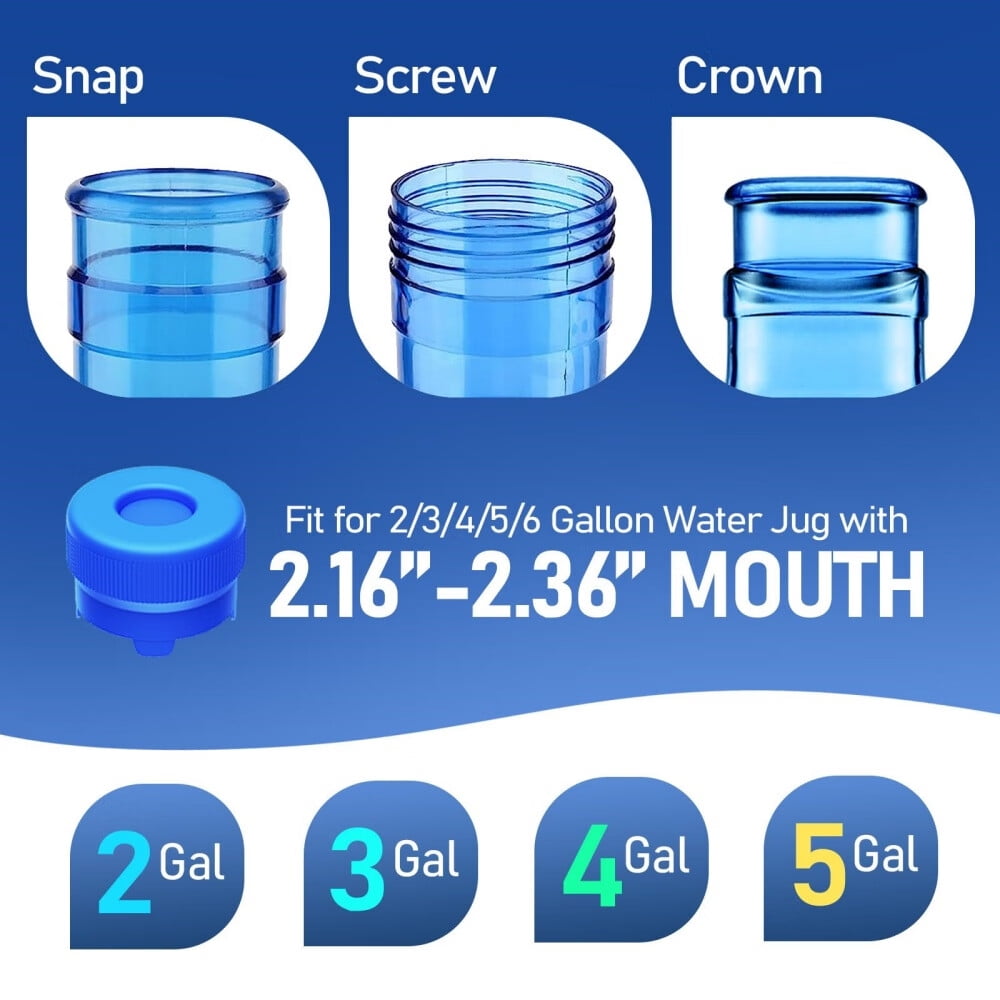 [Upgraded]Reusable 3 & 5 Gallon Water Jug Cap,No Leaking & Popping Open,Food Grade Silicone Replacement Cap for 55mm Standard/Screw/Crown Top Water Bottle & Water Pump Dispenser,3Pcs